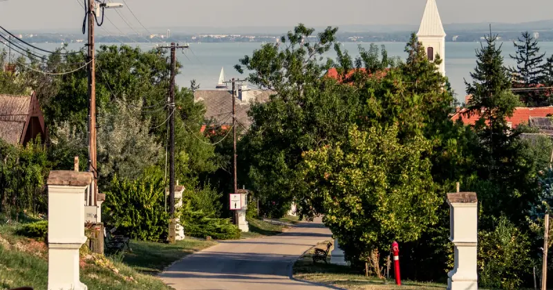 Légi felvétel Paloznak faluról szőlőültetvényekkel körülvéve